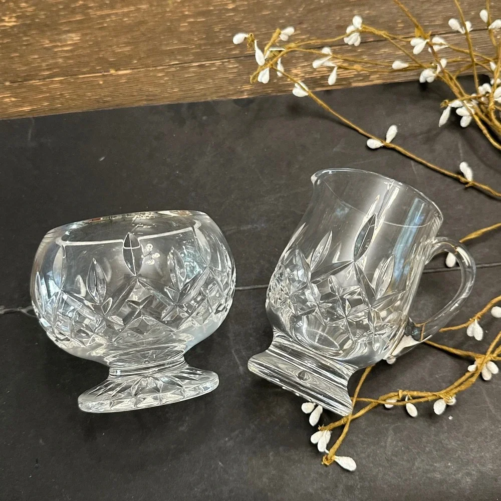Waterford Cut Glass Crystal Lismore Footed Creamer & Open Footed Sugar Bowl